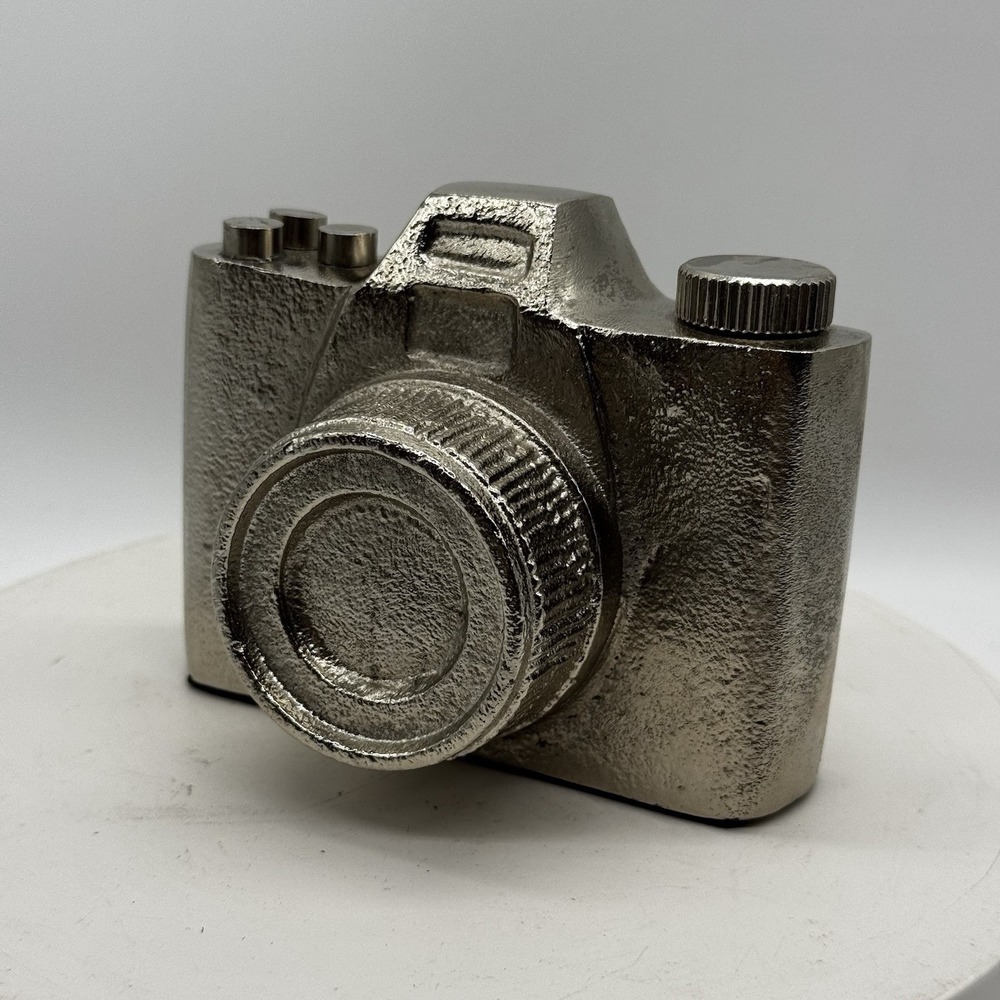 Cast Metal Silver Camera Office Desk Decor Photography Film Paperweight Vtg